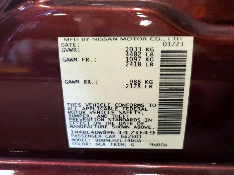 56154166 :رقم المزاد ، 1N4BL4DW8PN347049 vin ، 2023 Nissan Altima مزاد بيع