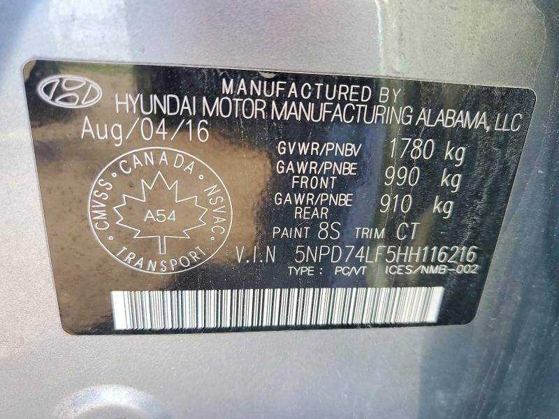 Продаж на аукціоні авто 2017 Hyundai Elantra, vin: 5NPD74LF5HH116216, номер лоту: 57064126