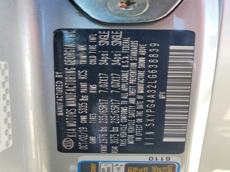2020 Kia Sorento მანქანა იყიდება აუქციონზე, vin: 5XYPG4A32LG638839, აუქციონის ნომერი: 56532866