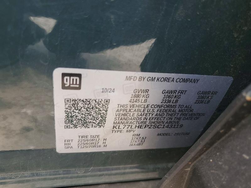 2025 Chevrolet Trax მანქანა იყიდება აუქციონზე, vin: KL77LHEP2SC143119, აუქციონის ნომერი: 58900146