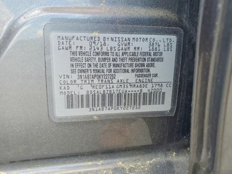 Продажа на аукционе авто 2019 Nissan Sentra, vin: 3N1AB7AP0KY227252, номер лота: 55889096