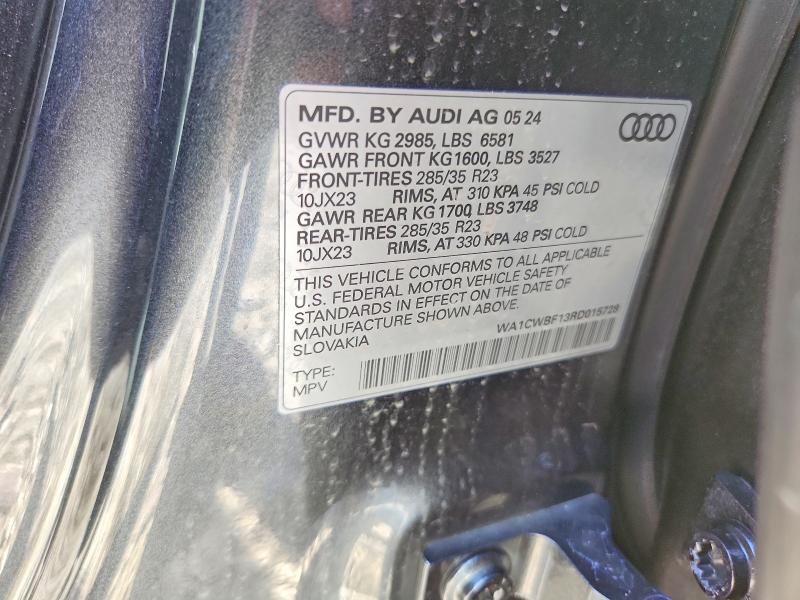 2024 Audi Sq8 მანქანა იყიდება აუქციონზე, vin: WA1CWBF13RD015728, აუქციონის ნომერი: 56717186
