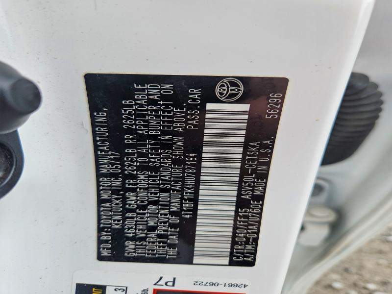57239076 :رقم المزاد ، 4T1BF1FK4HU787184 vin ، 2017 Toyota Camry مزاد بيع