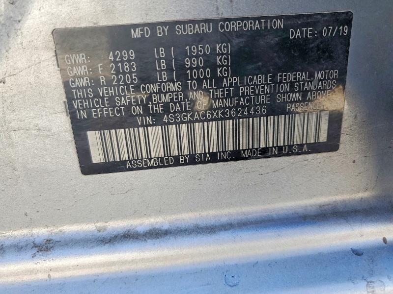 55804486 :رقم المزاد ، 4S3GKAC6XK3624436 vin ، 2019 Subaru Impreza مزاد بيع