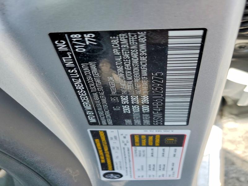 2018 Mercedes-benz C მანქანა იყიდება აუქციონზე, vin: 55SWF4HB6JU259275, აუქციონის ნომერი: 57860846