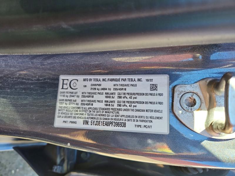 Aukcja sprzedaży 2023 Tesla Model 3, vin: 5YJ3E1EA8PF396938, numer aukcji: 56295726