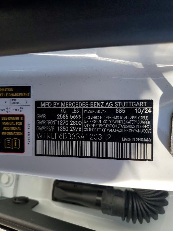 Продажа на аукционе авто 2025 Mercedes-benz E, vin: W1KLF6BB3SA120312, номер лота: 56256506