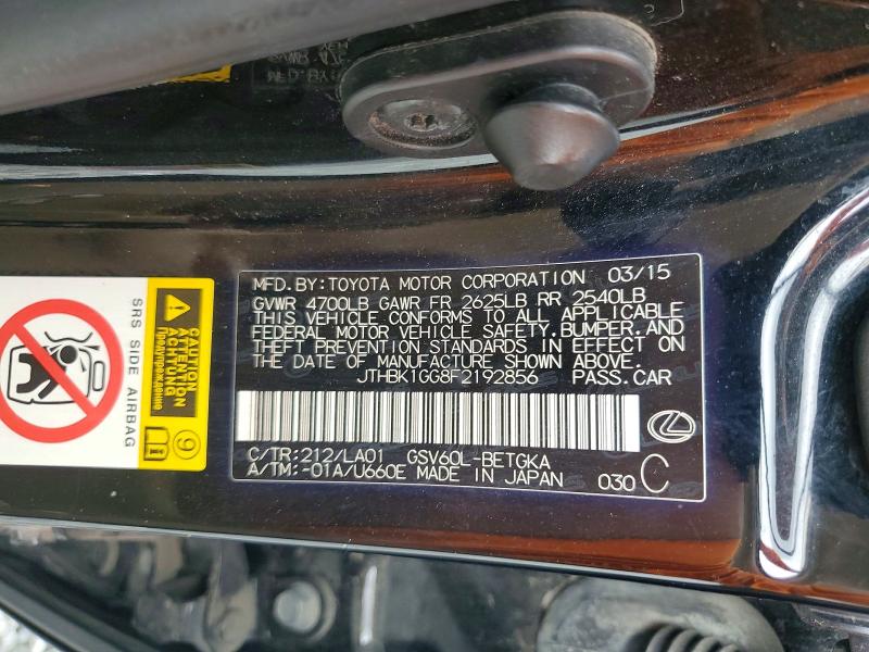 2015 Lexus Es მანქანა იყიდება აუქციონზე, vin: JTHBK1GG8F2192856, აუქციონის ნომერი: 56116606