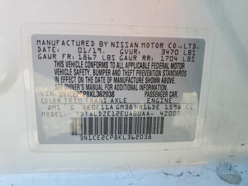 Aukcja sprzedaży 2019 Nissan Versa Note, vin: 3N1CE2CP8KL362038, numer aukcji: 57407556