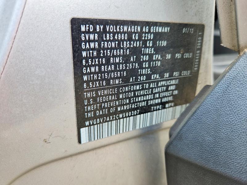 55758146 :رقم المزاد ، WVGBV7AX2CW560307 vin ، 2012 Volkswagen Tiguan مزاد بيع
