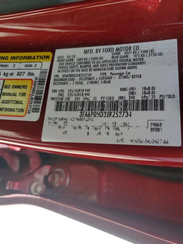 2018 Ford Fusion მანქანა იყიდება აუქციონზე, vin: 3FA6P0HD3JR252734, აუქციონის ნომერი: 57471686