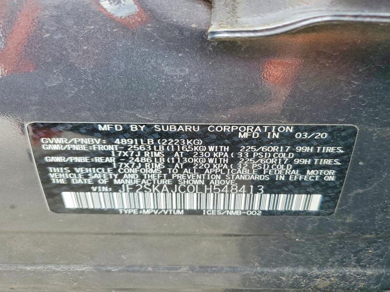 Aukcja sprzedaży 2020 Subaru Forester, vin: JF2SKAJC0LH548413, numer aukcji: 56587156