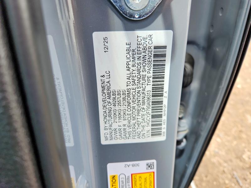 2025 Honda Accord მანქანა იყიდება აუქციონზე, vin: 1HGCY2F79SA096313, აუქციონის ნომერი: 57879416