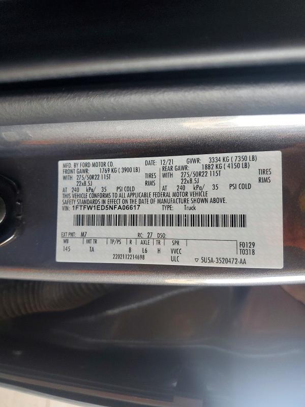 Продаж на аукціоні авто 2022 Ford F150, vin: 1FTFW1ED5NFA06617, номер лоту: 56444246