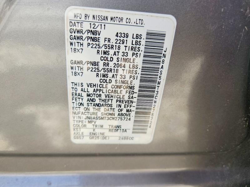 Aukcja sprzedaży 2012 Nissan Rogue, vin: JN8AS5MT3CW275724, numer aukcji: 58353356