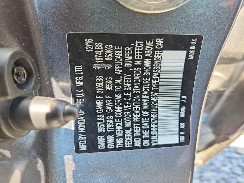54899816 :رقم المزاد ، SHHFK7H51HU214987 vin ، 2017 Honda Civic مزاد بيع