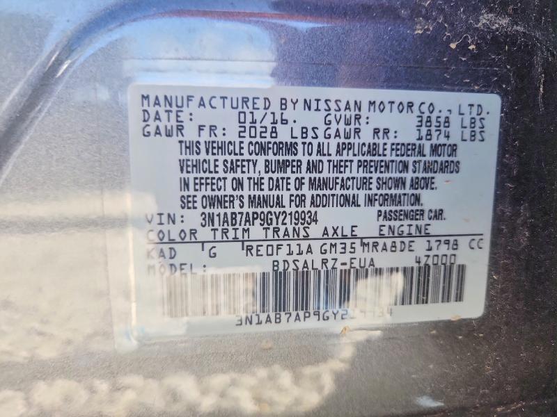 Продажа на аукционе авто 2016 Nissan Sentra, vin: 3N1AB7AP9GY219934, номер лота: 57400476