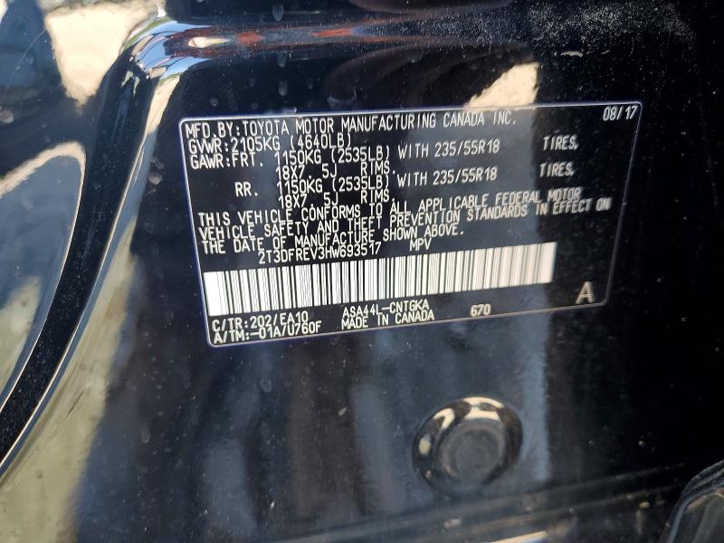 56450586 :رقم المزاد ، 2T3DFREV3HW693517 vin ، 2017 Toyota Rav4 مزاد بيع