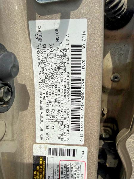 Aukcja sprzedaży 2005 Toyota Tacoma, vin: 5TELU42N05Z143314, numer aukcji: 58829566