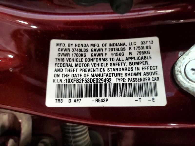 Aukcja sprzedaży 2013 Honda Civic, vin: 19XFB2F53DE029492, numer aukcji: 57942896