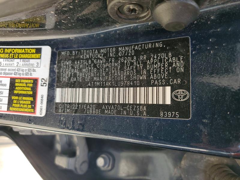 57172536 :رقم المزاد ، 4T1M11AK1LU978410 vin ، 2020 Toyota Camry مزاد بيع