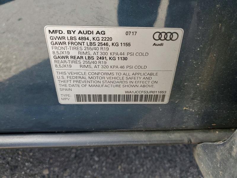 2018 Audi Q3 მანქანა იყიდება აუქციონზე, vin: WA1JCCFS3JR011653, აუქციონის ნომერი: 58319626