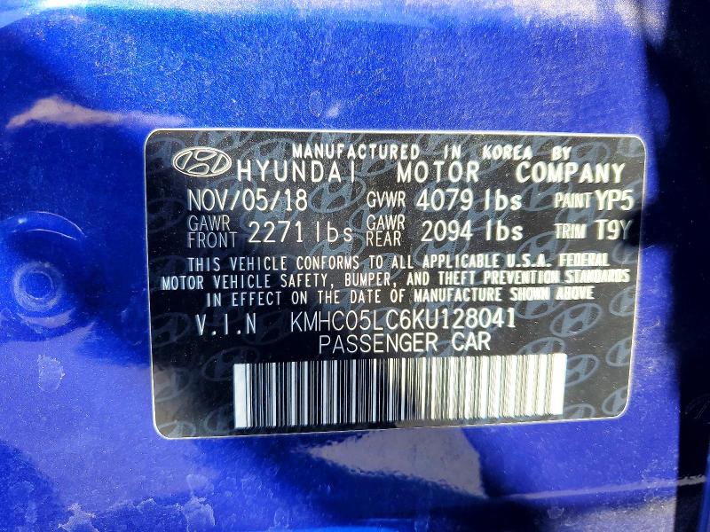 58103866 :رقم المزاد ، KMHC05LC6KU128041 vin ، 2019 Hyundai Ioniq مزاد بيع