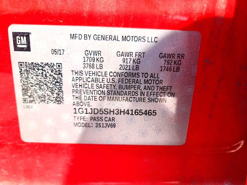 Продажа на аукционе авто 2017 Chevrolet Sonic, vin: 1G1JD5SH3H4165465, номер лота: 58280146