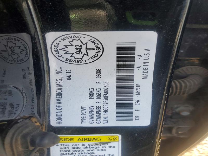 Продажа на аукционе авто 2015 Honda Accord, vin: 1HGCR2F50FA807608, номер лота: 57569526