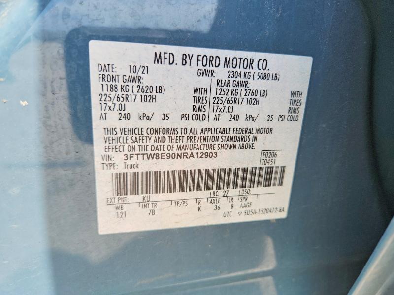 56652226 :رقم المزاد ، 3FTTW8E90NRA12903 vin ، 2022 Ford Maverick مزاد بيع
