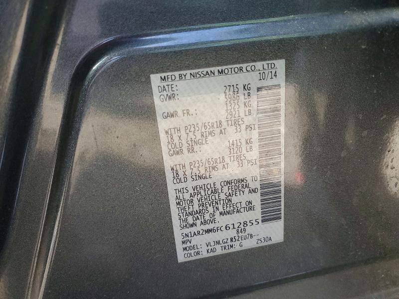 56122566 :رقم المزاد ، 5N1AR2MM6FC612855 vin ، 2015 Nissan Pathfinder مزاد بيع