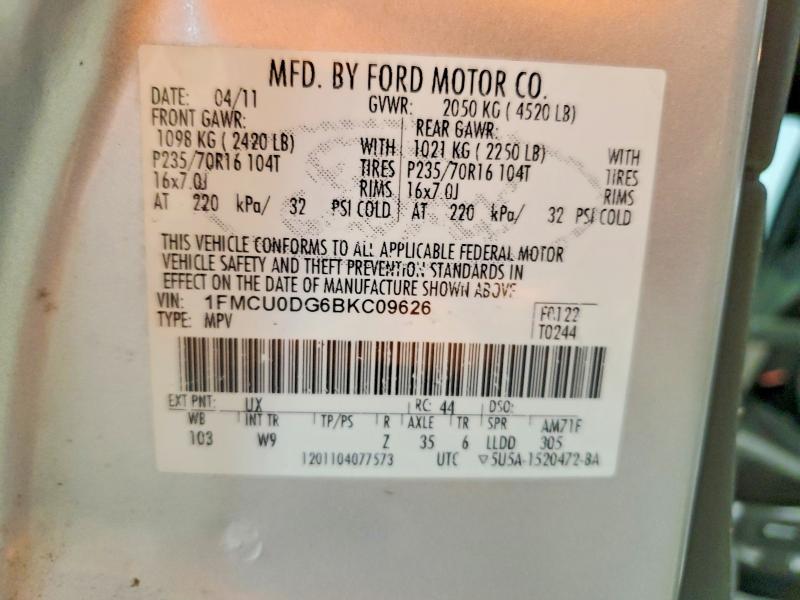 Продажа на аукционе авто 2011 Ford Escape, vin: 1FMCU0DG6BKC09626, номер лота: 55040276