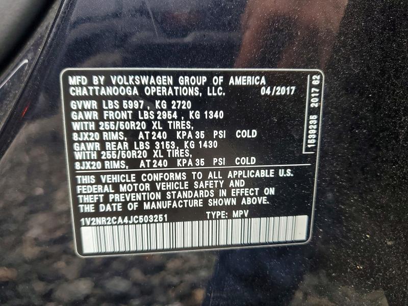 Продажа на аукционе авто 2018 Volkswagen Atlas, vin: 1V2NR2CA4JC503251, номер лота: 58313146