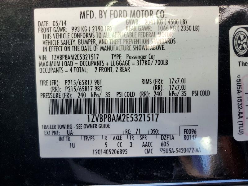 58796586 :رقم المزاد ، 1ZVBP8AM2E5321517 vin ، 2014 Ford Mustang مزاد بيع