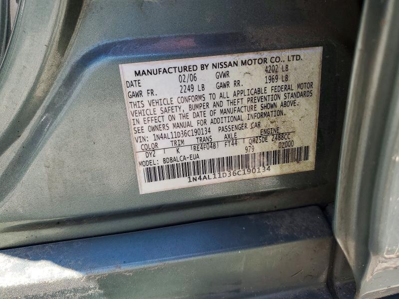 53949916 :رقم المزاد ، 1N4AL11D36C190134 vin ، 2006 Nissan Altima مزاد بيع