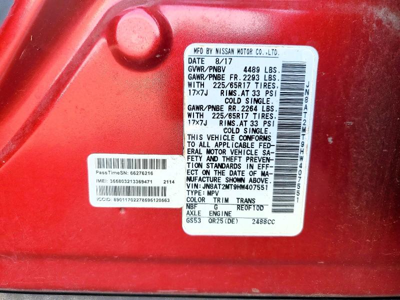 2017 Nissan Rogue მანქანა იყიდება აუქციონზე, vin: JN8AT2MT9HW407551, აუქციონის ნომერი: 57911556