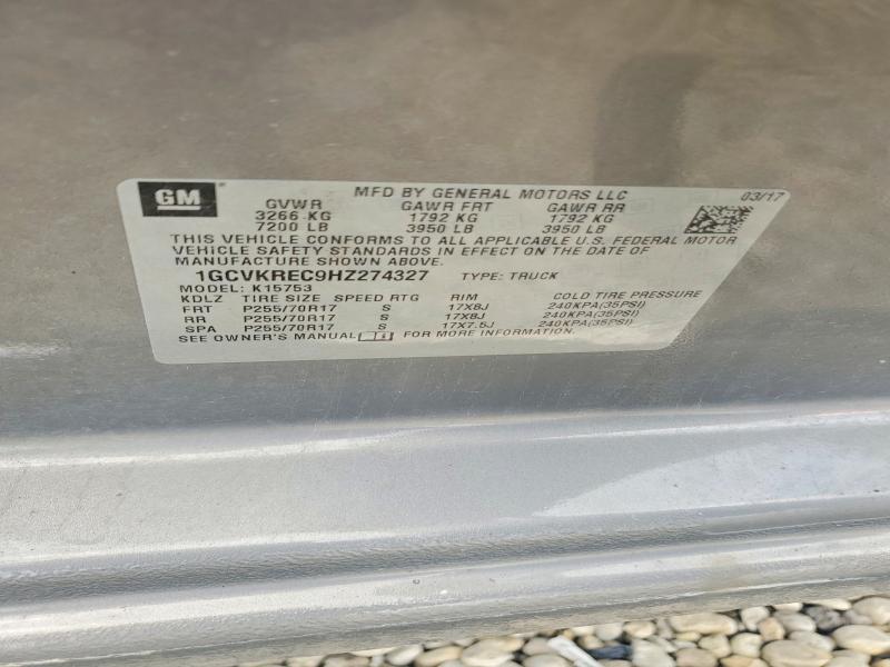 Aukcja sprzedaży 2017 Chevrolet Silverado, vin: 1GCVKREC9HZ274327, numer aukcji: 56916926