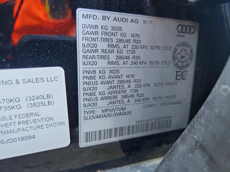 58942916 :رقم المزاد ، WA1VAAF70JD018094 vin ، 2018 Audi Q7 مزاد بيع