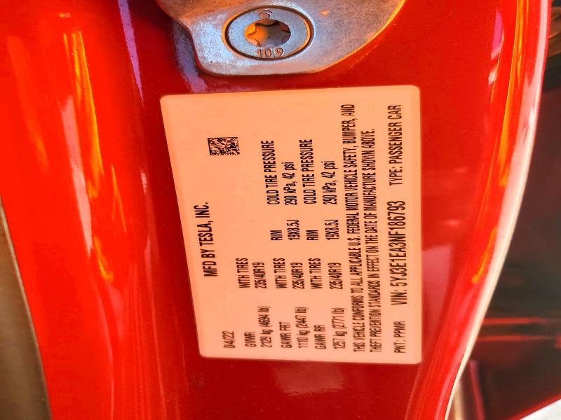 Продаж на аукціоні авто 2022 Tesla Model 3, vin: 5YJ3E1EA3NF186793, номер лоту: 59364796