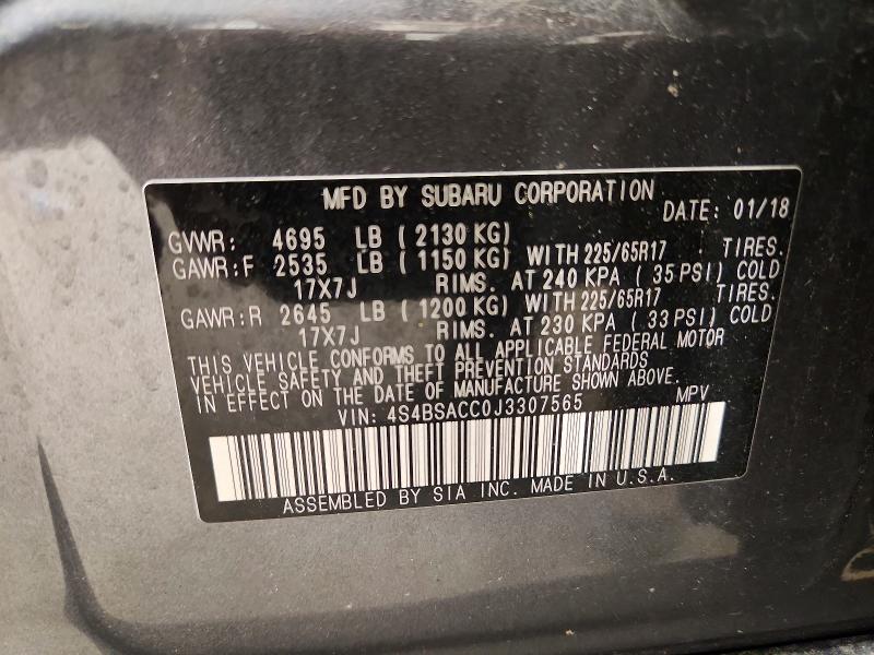 56822966 :رقم المزاد ، 4S4BSACC0J3307565 vin ، 2018 Subaru Outback مزاد بيع
