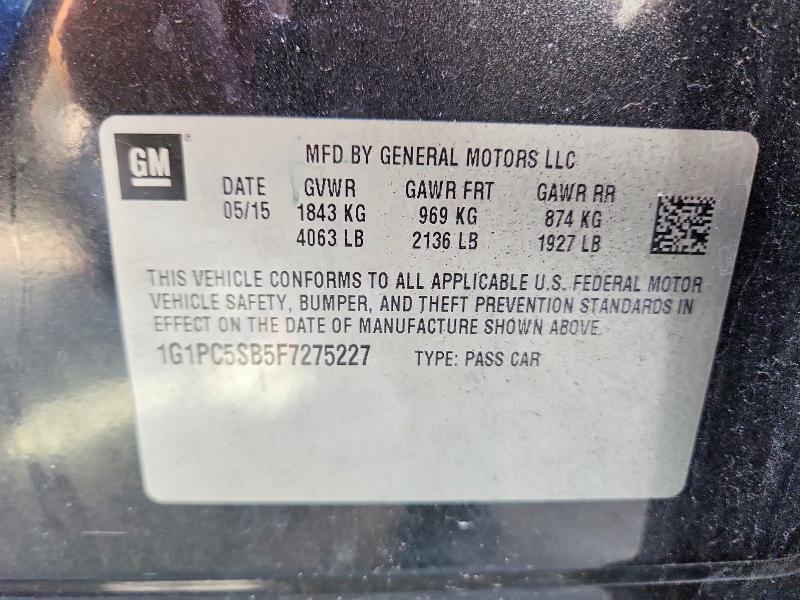 58382986 :رقم المزاد ، 1G1PC5SB5F7275227 vin ، 2015 Chevrolet Cruze مزاد بيع