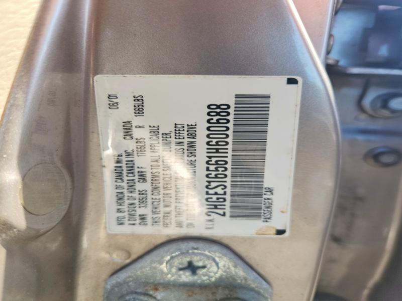 Продаж на аукціоні авто 2001 Honda Civic, vin: 2HGES16561H600688, номер лоту: 58772896
