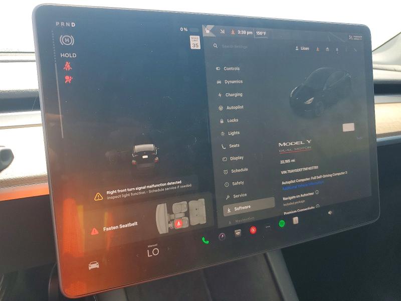 54465456 :رقم المزاد ، 7SAYGDEF7NF407781 vin ، 2022 Tesla Model Y مزاد بيع