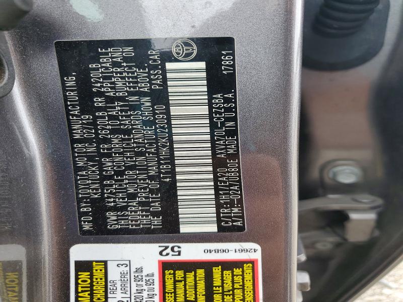 Aukcja sprzedaży 2019 Toyota Camry, vin: 4T1B11HK2KU230910, numer aukcji: 56483456