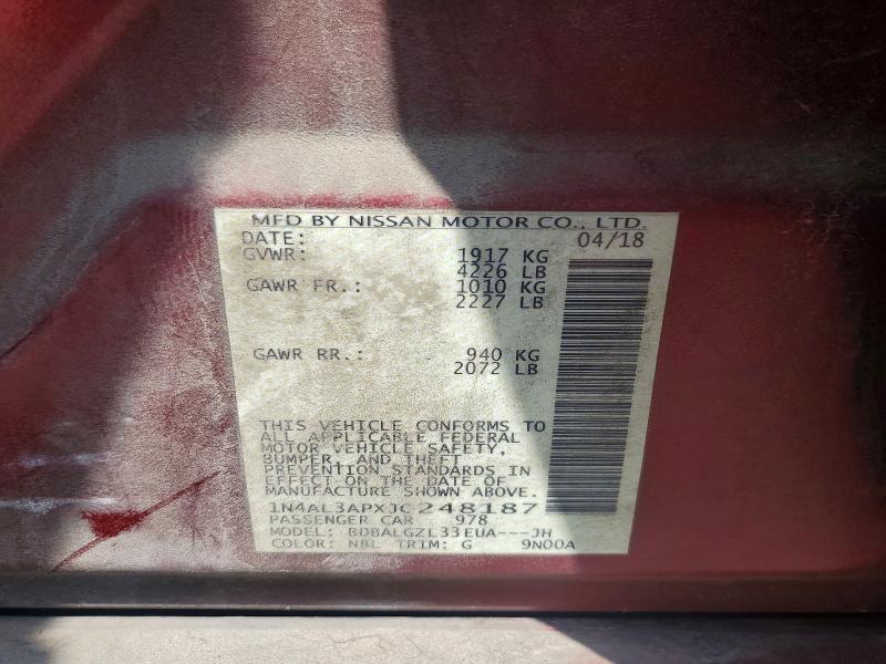2018 Nissan Altima მანქანა იყიდება აუქციონზე, vin: 1N4AL3APXJC248187, აუქციონის ნომერი: 57224986