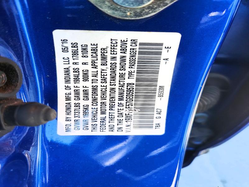 Продаж на аукціоні авто 2016 Honda Civic, vin: 19XFC2F57GE059578, номер лоту: 55533126