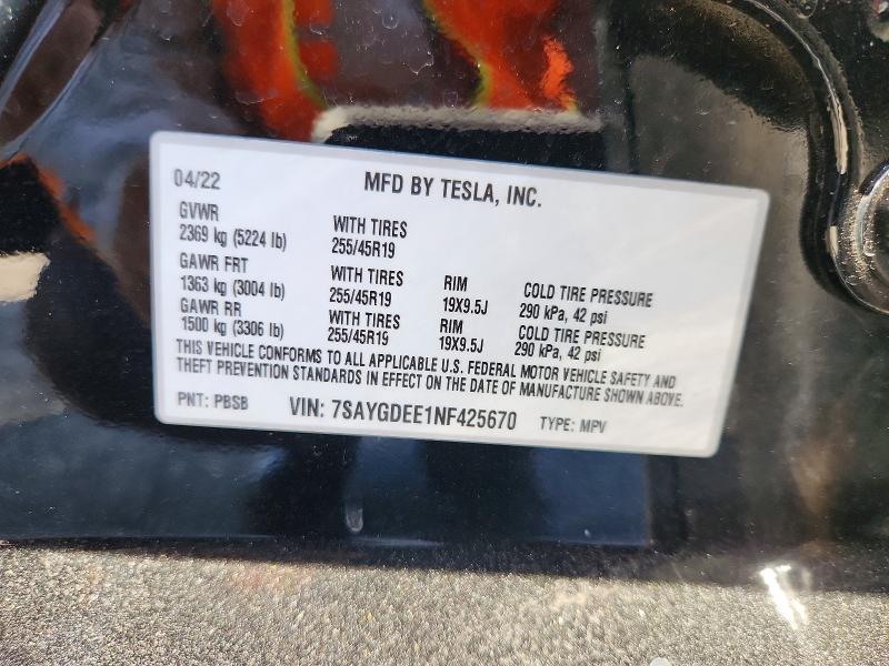 Aukcja sprzedaży 2022 Tesla Model Y, vin: 7SAYGDEE1NF425670, numer aukcji: 57610736