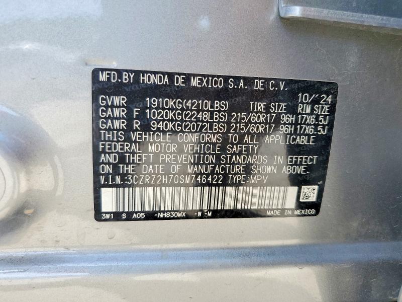 Продажа на аукционе авто 2025 Honda Hr-v, vin: 3CZRZ2H70SM746422, номер лота: 55900696