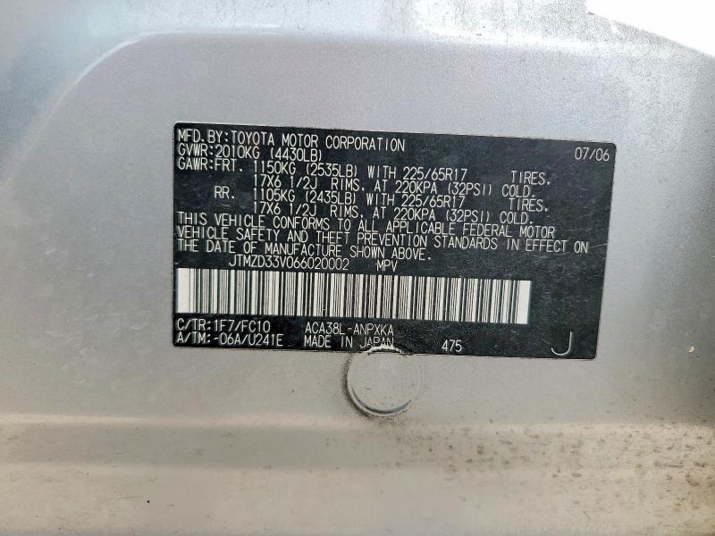 Aukcja sprzedaży 2006 Toyota Rav4, vin: JTMZD33V066020002, numer aukcji: 59277946