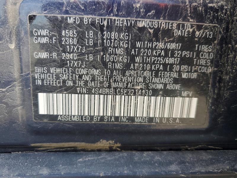 2014 Subaru Outback მანქანა იყიდება აუქციონზე, vin: 4S4BRBLC5E3214130, აუქციონის ნომერი: 55506246